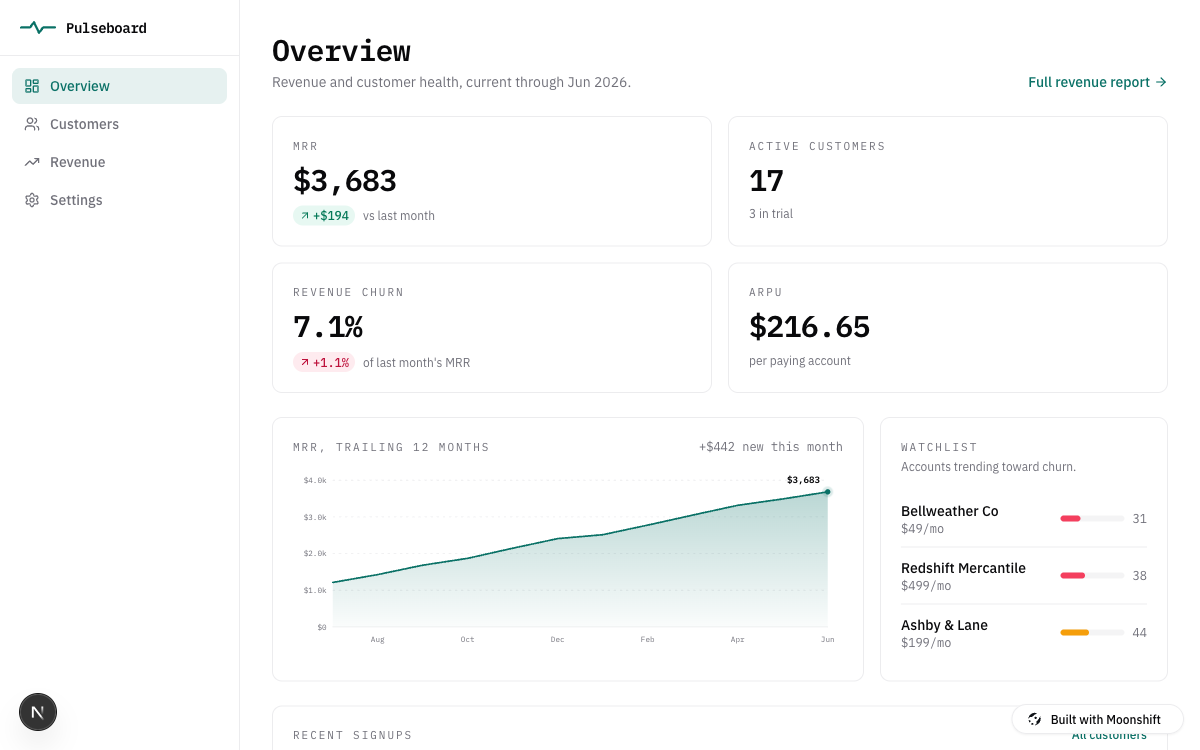 Founder Metrics Dashboard template preview